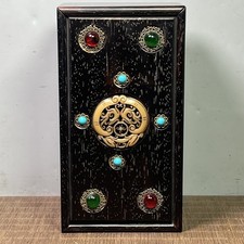 Antique Chinese Blood Sandalwood Jewelry Box Jade Inlaid Carved Keepsake Case picture