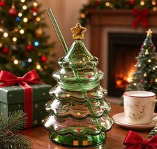 New 2026 Limited Edition Starbucks Green Glass Christmas Tree Cup 16 oz Holiday picture