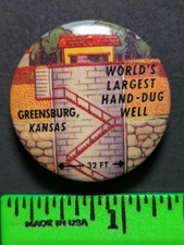 Vintage World's Largest Well Greensburg Kansas Pinback Pin picture