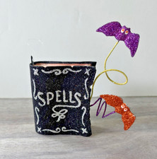 Pier 1  Vintage Halloween Spellbook Bats Ornament Glitter Fun Pier One Rare HTF picture