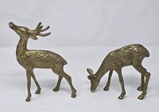 Vintage MCM Brass Spotted Deer Figurines Pair Buck 6.25” & Doe 4.25” picture