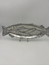 Arthur Court Fish/Salmon/Trout Embossed Serving Plate Silver Tone Red Glass Eyes picture
