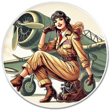 PINUP PILOT AVIATION WARPLANE VINTAGE FLAG PINUP STICKER PIN-UP PZ122 picture