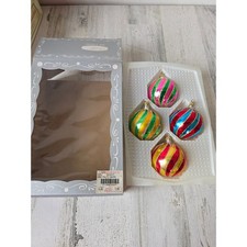 Vintage Kurt Adler glass ornament set harlequin striped glitter unique glass picture