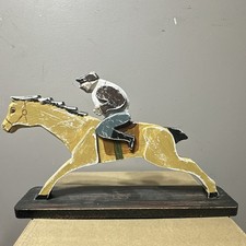 Vintage Hand carved Wooden Race Horse Folk Art Decor 16 in L x 10 in H picture