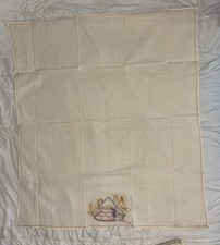 1940s Vtg Feed Sack Hand Embroidered Tablecloth Set 38x34 Kitchen Food Pie Cake picture