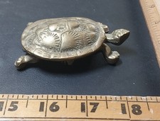 Vintage Solid Brass Turtle Trinket Box Ashtray Hinged Lid picture
