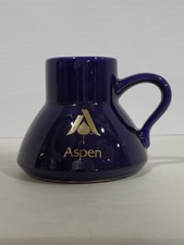 Vintage Aspen Ski Resort No Spill Coffee Mug Cobalt Blue Gold Trim Ceramic Cup picture