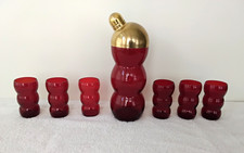 1930's Art Deco Fostoria Ruby Red Bubble Cocktail Shaker & Glasses  