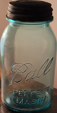 Ball Perfect Mason Blue Glass Jar with Zinc Lid RARE number #1 version picture