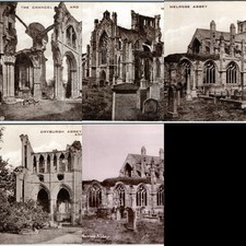 x5 LOT c1940s Melrose Dryburgh Abbey Postcard Scotland Gothic Architecture Ruin picture