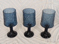 Vintage Lenox Crystal Impromptu Water Goblets Wine Glasses set of 3 Blue MCM 7