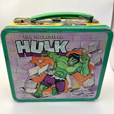 The Incredible Hulk 1980s Metal Lunchbox w/ Green Handle Comic Art Vintage  picture