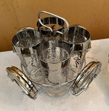 Vintage Silver Greek Mythology  Glass Set Metal Coasters and holder picture