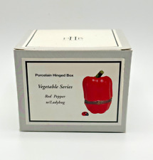 PHB Porcelain Hinged Box Red Pepper With Ladybug Trinket Midwest 34567 ~ New picture