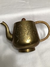 Vintage Harilela's India #368 Engraved Brass Tea Pot with Lid picture