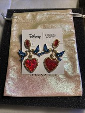 New Disney Snow White Kendra Scott Earrings Hearts Bluebirds 2” picture