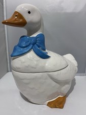 VTG 1984 Country Goose Duck Blue Bow Ceramic Cookie Jar Farmhouse DCJ-2 NAC picture