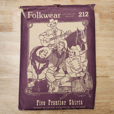 Vintage Folkwear 212 Five Frontier Shirts Sewing Pattern UNCUT Burgundy Cover picture
