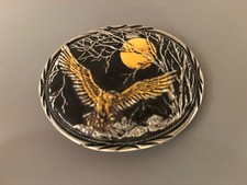 Flying Eagle, Moonlight Night Scape Belt Buckle Handcrafted by SSI in USA picture