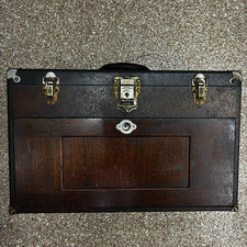 Vintage H Gerstner Machinist Tool Chest 7 Drawer Black Leatherette Oak Dayton picture