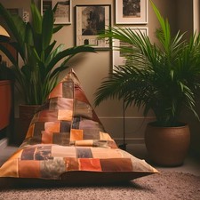 Vintage Leather Patchwork Bean Bag Cover - Upcycled Cowhide Lounger picture