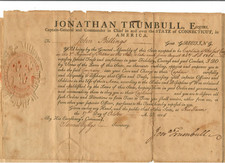 Jonathan Trumbull Jr Signed 1804 CT Militia Commission Washington Aide Governor picture