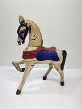 Antiqued Indonesian Balinese Handcrafted Wooden Horse Stallion Statue 16” picture