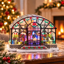 Lighted Christmas Village Greenhouse LED Miniature House Powered Tabletop Decor picture
