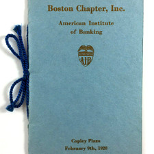 Vintage Menu Boston Chapter Inc Annual Dinner American Institute Of Banking 1920 picture