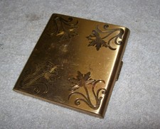 Vintage Elgin American Cigarette Case Etched Floral Design Gold Tone Collectors picture
