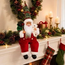 40cm Christmas Santa Claus Doll Seated Dangling Legs Holiday Window Decor picture