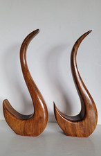 Vintage Pair MCM Rosewood Swan Bird Sculptures Danish Modern Carved Wood 11