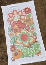 VTG Rare Groovy Pop Art Beach Towel Hippie Smiley Face Flower Power Cutter AS IS picture