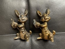 MCM-Vintage Mod Dep Made In Italy Cast Brass Rabbits -Modele Depose-1950’s-60’s picture