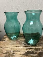 Teal Glass Vase 8.5” Tall, Turquoise Vase, Ribbed Pattern Inside, Blue Green picture
