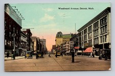 c1913 DB Postcard Detroit MI Street View Woodward Ave Old Trolley Cars picture