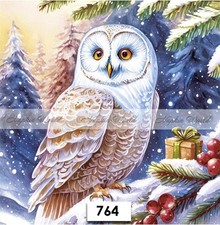 (764) TWO Paper LUNCHEON Decoupage Art Craft Napkins - CHRISTMAS OWL SNOW GIFT picture