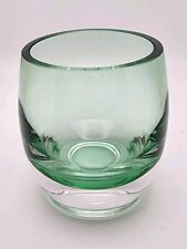 Green Hand Blown Art Glass Candle Holder Clear Heavy Base Crystal Clear Display  picture