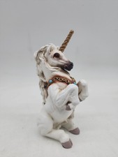 Rare Vintage Fantasy White Rearing Unicorn Figurine w/Gold Horn Windstone picture