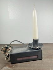 Vintage Primitive Tin Matchbox Candle Holder Taper Candlestick Country Farmhouse picture