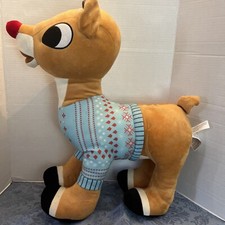 LARGE GEMMY RUDOLPH THE RED NOSED REINDEER UGLY SWEATER STANDING GREETER PLUSH picture