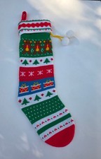 Vintage 1984 Kurt Adler Knit Christmas Stocking Teddy Bear Drums Trees  picture