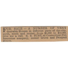 R.S. Burt Connecticut Fire Ins Co Hartford 1886 Newspaper Ad AF7-SS7 picture