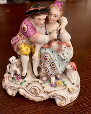 Antique 19thC German porcelain pastoral couple_ Sitzendorf / Kalk style picture