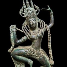 Khmer Bronze Apsara Dancing Goddess Statue 13.7