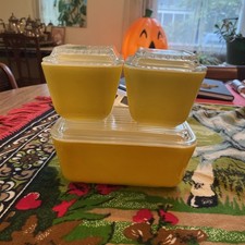 Pyrex Citrus 2 Yellow 501 & 1 Orange 502 2Pint Refrigerator Dishes w/Glass Lids picture