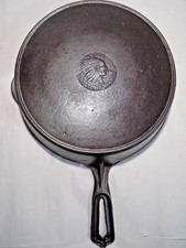 MUSEUM GRADE? Wapak Hollow Ware No.8 Indian Head Cast Iron Skillet-Restored-FLAT picture