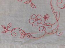 Antique Redwork Embroidered Vintage Linen 50x15