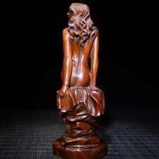 Chinese Boxwood Wood Carving Sexy Beautiful Woman Statue Wooden Sculpture decor picture